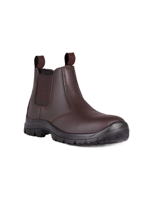 BOOT SAFETY CHEL PULL ON OIL/ACID ST/CAP BROWN SABS SIZE 7,8,10