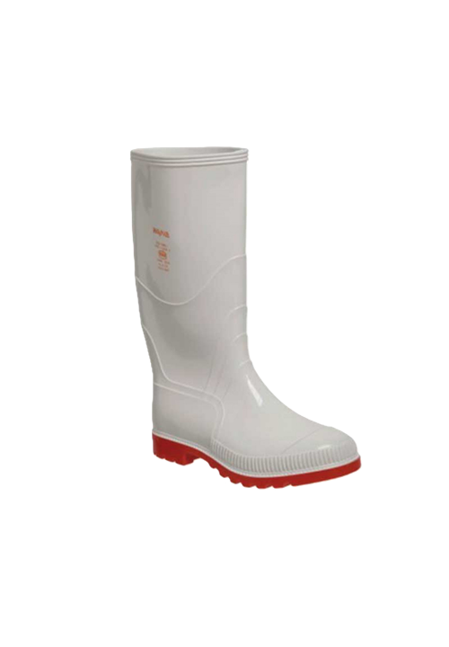 GUMBOOT DURALITE WAYNE KNEE/L WHITE/RED N/STC SIZE 9