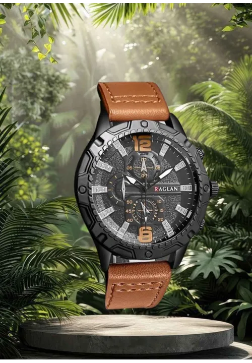 Brown leather strap Raglan Watch -For Him