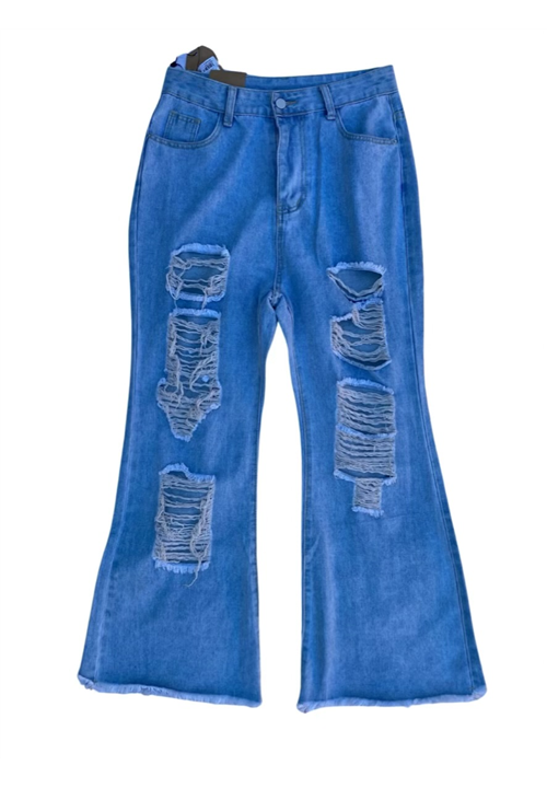 High-Waisted Distressed Flare Jeans