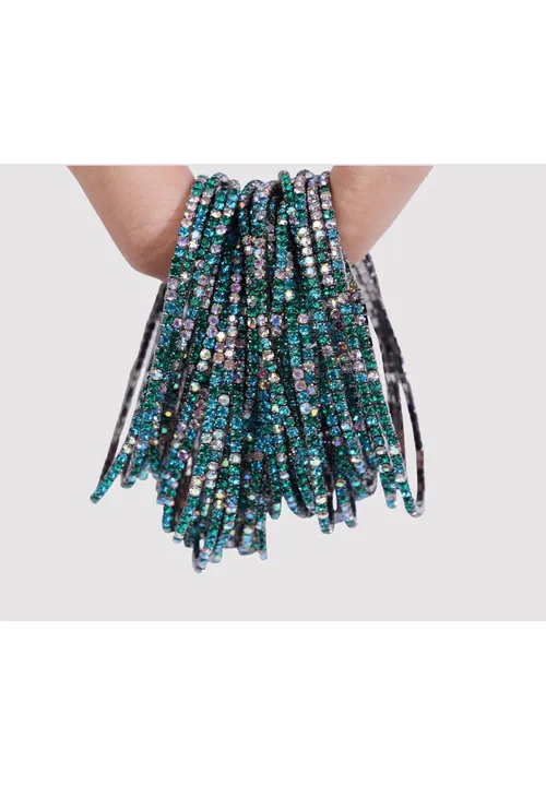 Diamante Bracelet Pack of 10 - Multi-colour on Black