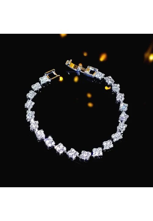 Diamante Bracelet - White Stone Flower with clasp