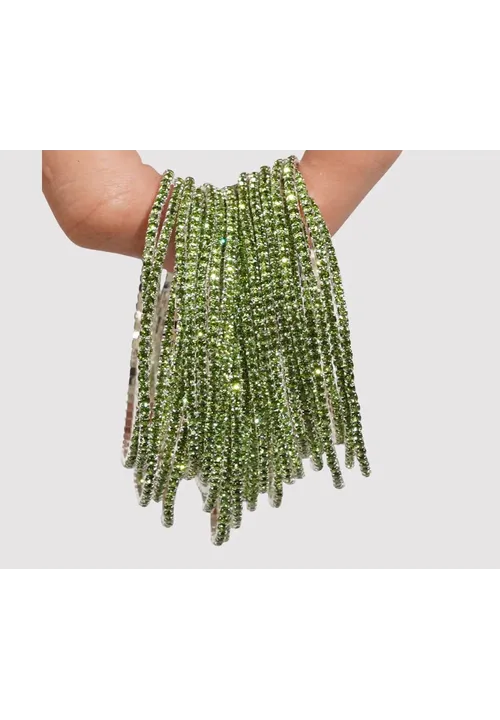 Diamante Bracelet Pack of 10 - Green on Silver