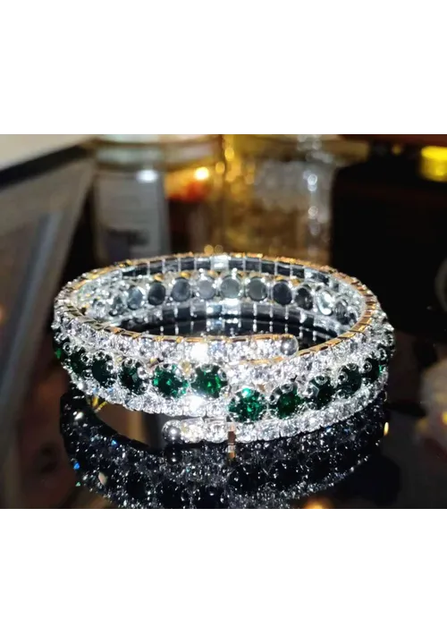 Diamante Wrap-around Bracelet - Emerald Green & White