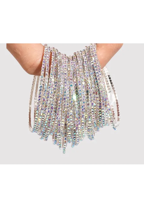 Diamante Bracelet Pack of 10 - Elasticated White multi-colour on Silver