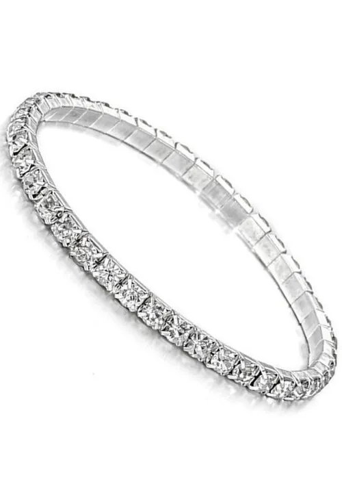Diamante Bracelet - Elasticated White & Silver