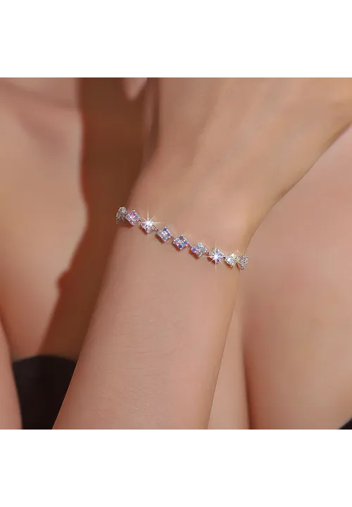 Diamante Bracelet - White multi-colour with clasp on silver