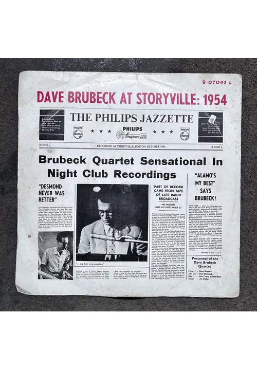 Dave Brubeck At Storyville 1954  on Phillips B 07642b Vinyl Record