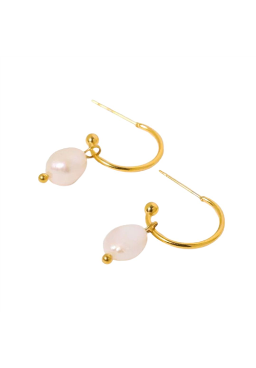 Pearl Drop Hoop stainless steel Earrings