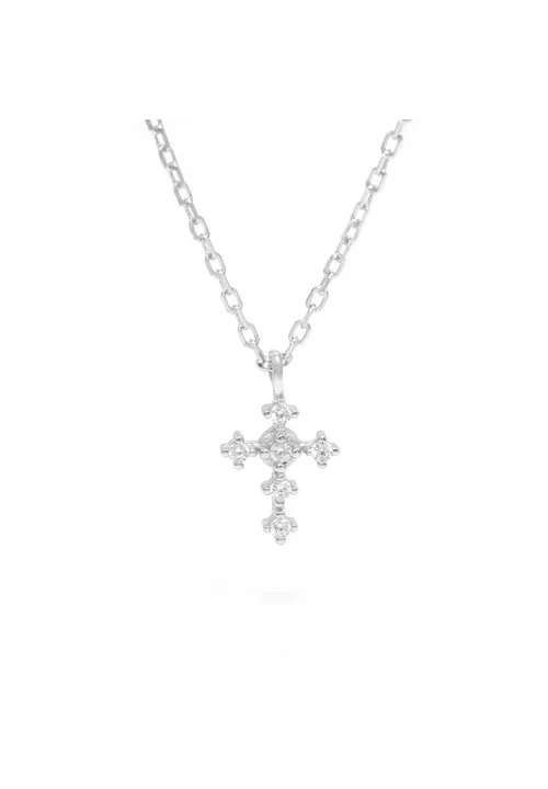 Sterling Silver Cross Necklace with Zircon Stones