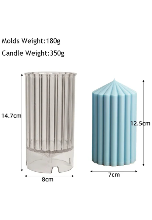 Acrylic Ribbed Nordic Design Pillar Candle Mould 7 x 12.5 cm