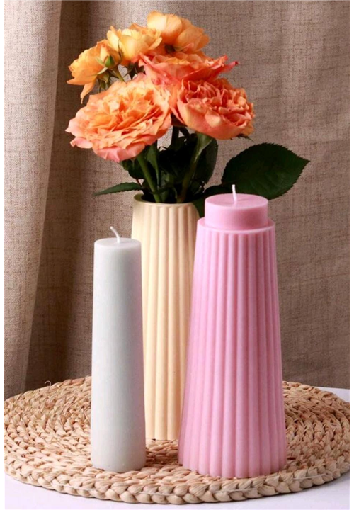 2pcs Ribbed Design Vase and Pillar Candle Mould