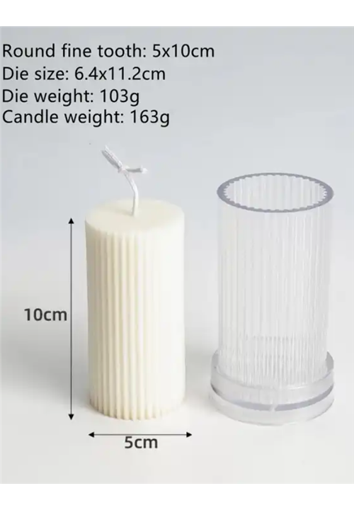 Acrylic Ribbed Design Pillar Candle Mould (5 x 10 cm)