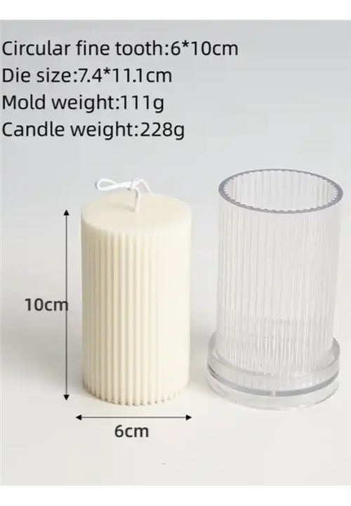 Acrylic Ribbed Design Pillar Candle Mould (6 x 10 cm)