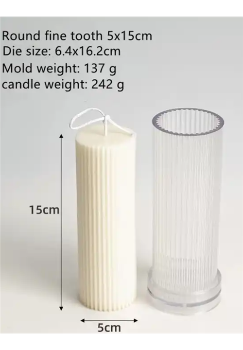 Acrylic Ribbed Design Pillar Candle Mould (5 x 15 cm)