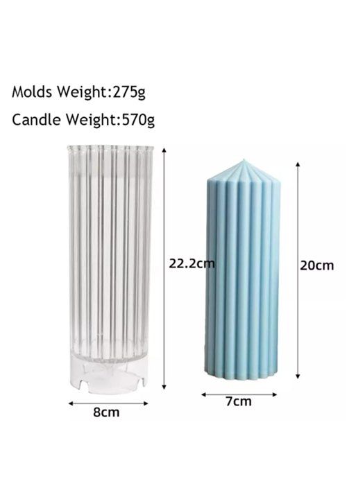 Acrylic Ribbed Nordic Design Pillar Candle Mould 7 x 20 cm