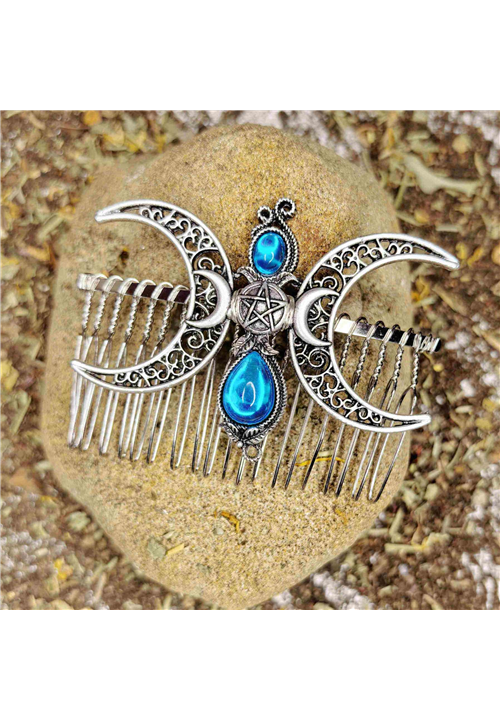 WICCAN BLUE CRESCENT MOON HAIR COMB