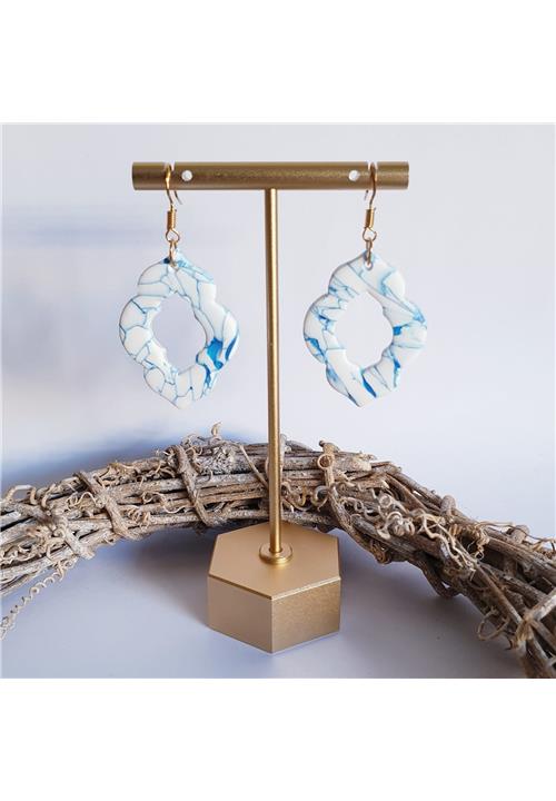 BLUE AND WHITE DANGLE - POLYMER CLAY EARRINGS